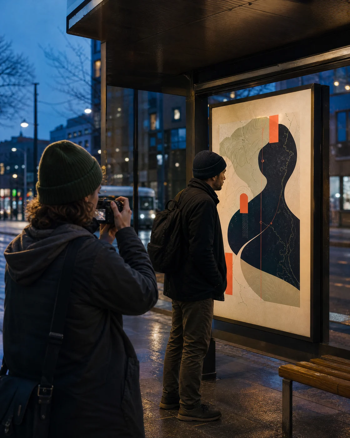 Researcher observing behaviour at a transit shelter