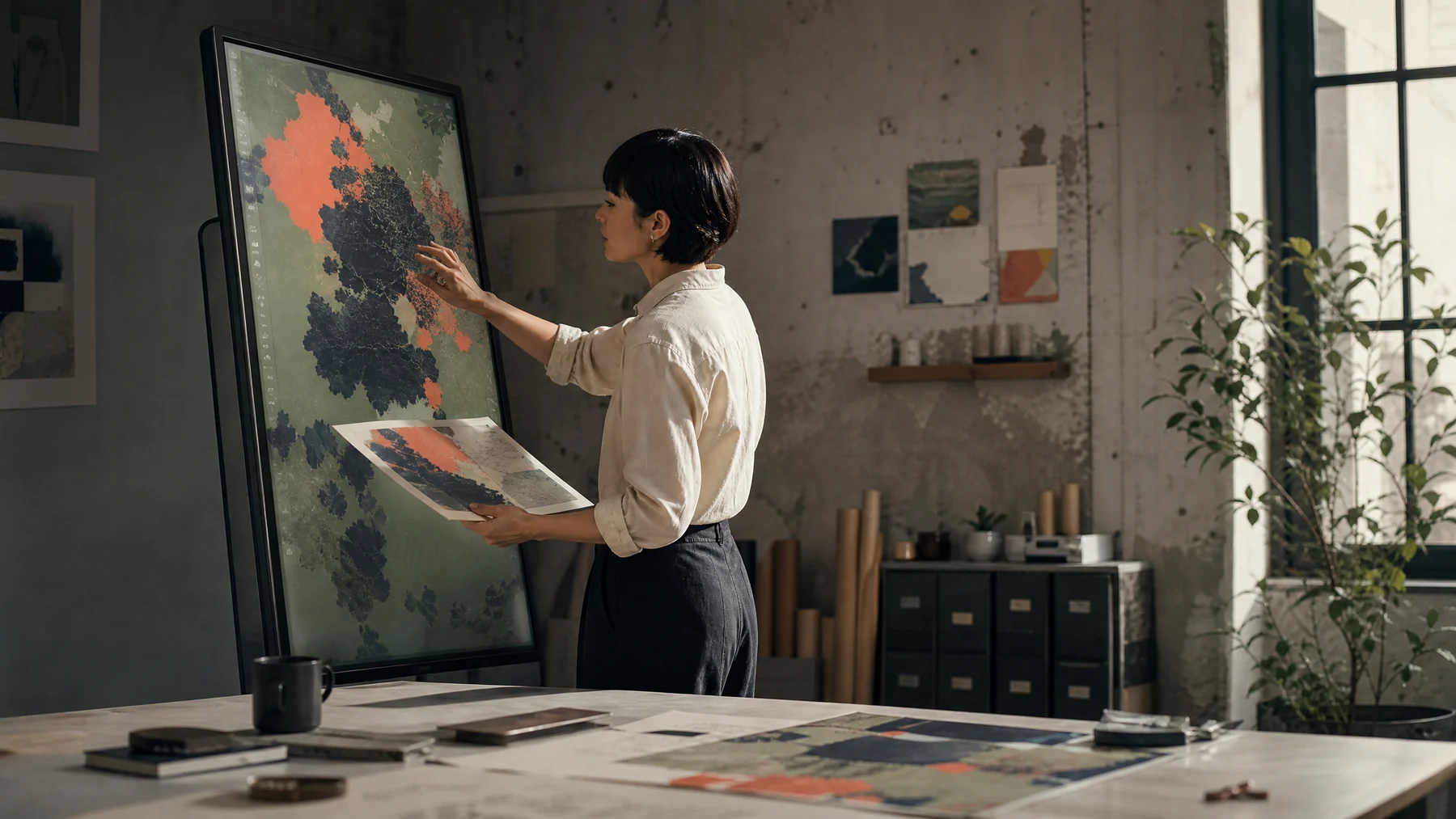 Analyst working with an abstract segmentation view